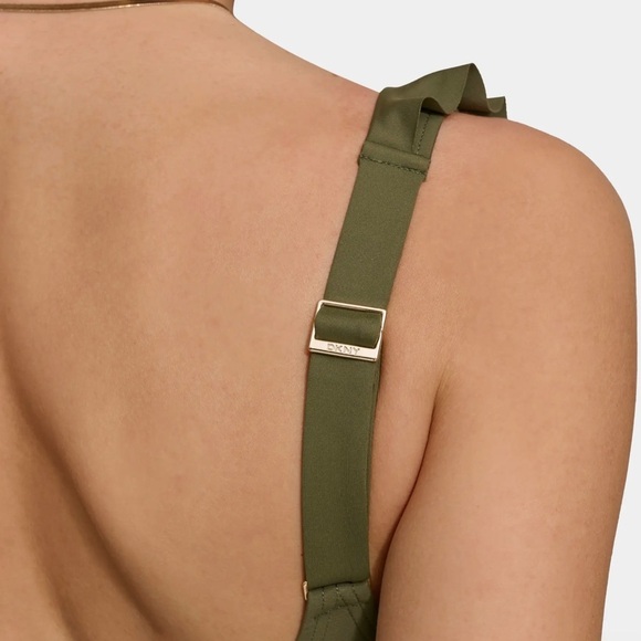 NWOT DKNY Ruffle Plunge One-Piece Swimsuit Olive Green - Picture 5 of 10